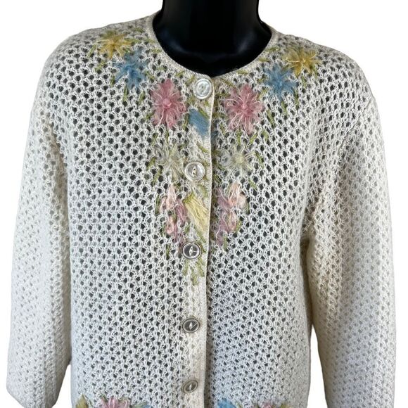 Vintage Sidney Gould FLORAL Mohair/Creslan Knit Cardigan Sweater - Picture 4 of 15